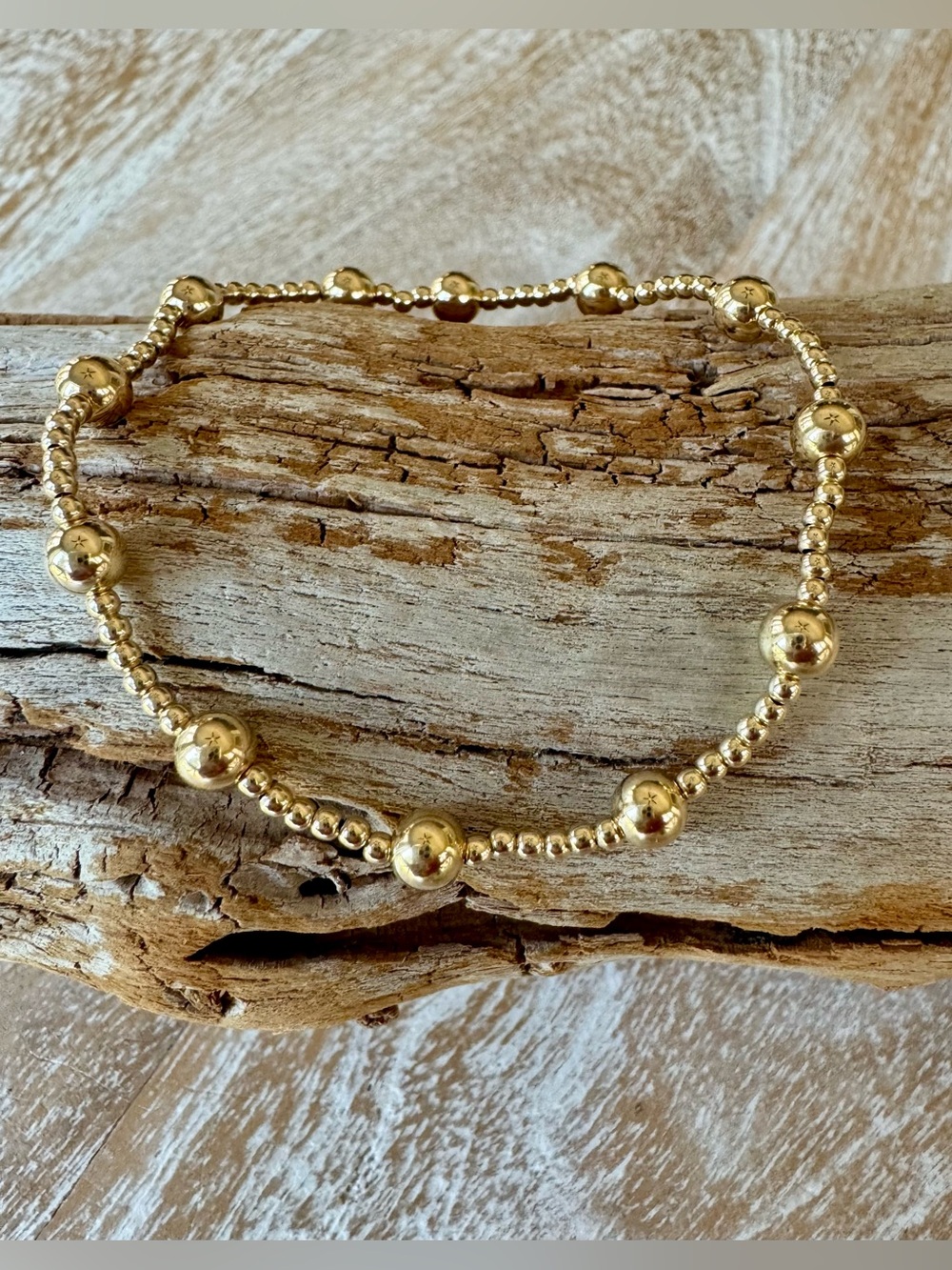 14k gold filled bead station bracelet. 14k gold filled 5 mm + 2 mm beads